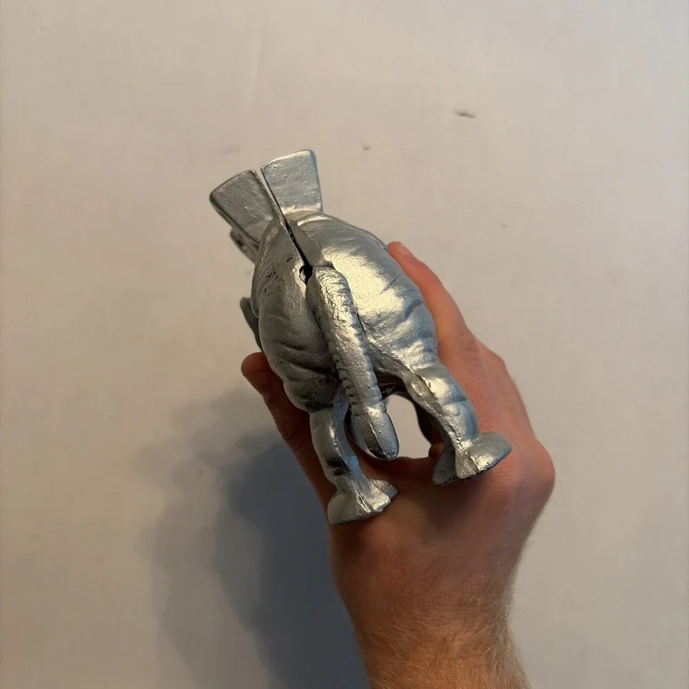 Vintage Silver Cast Iron Elephant Cigarette Dispenser Mechanical Tail Lever Toy